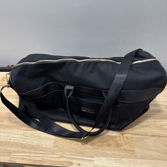 Badgley Mischka Black Vegan Leather Weekender Duffel Travel Bag Carry On Tote - Picture 11 of 16